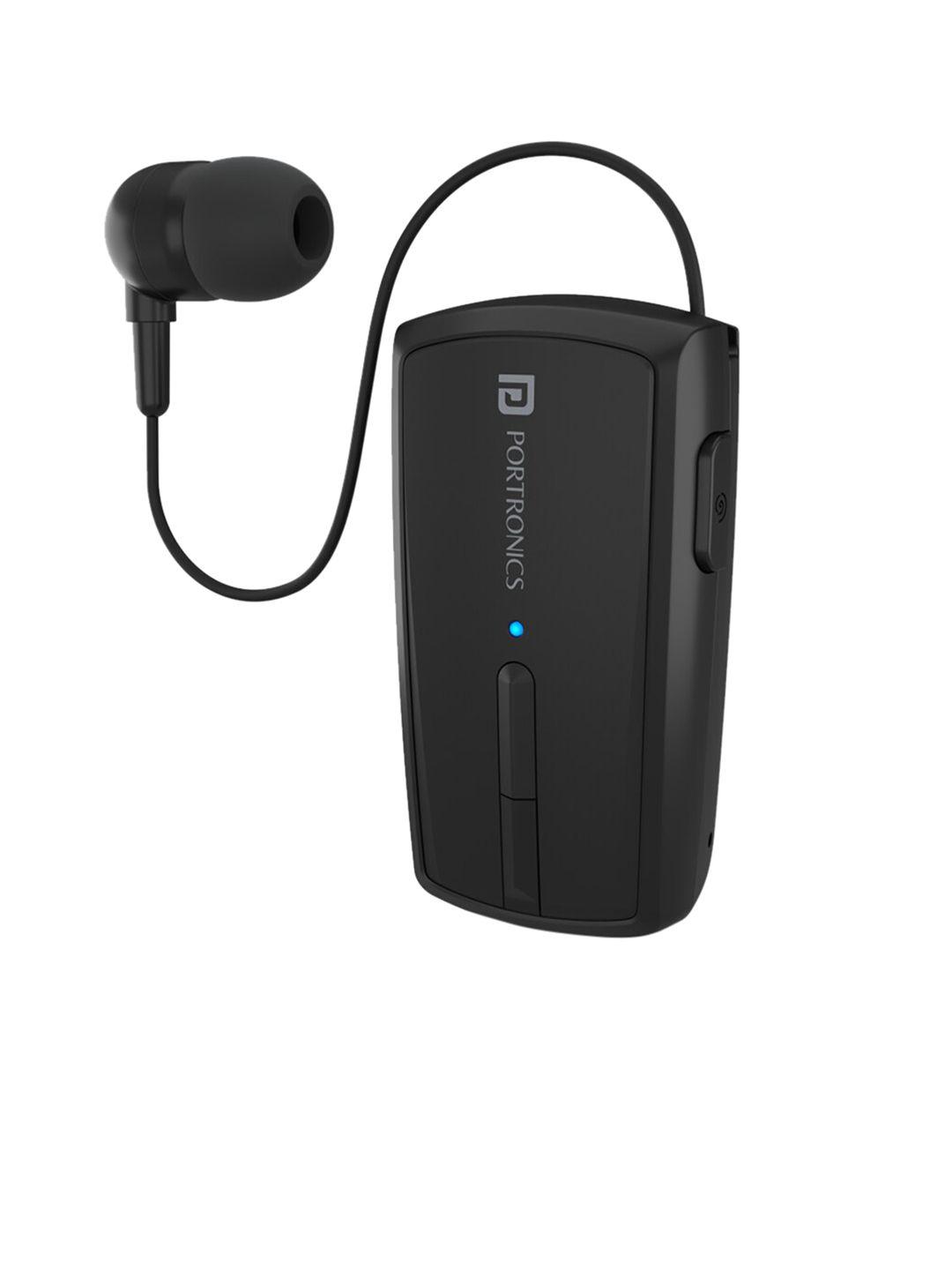 portronics black solid klip 4 retractable bluetooth earphone