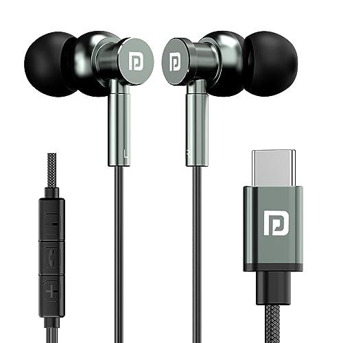 portronics conch tune c in ear type c wired earphones with mic,10mm driver, 1.2m nylon braided anti tangle wire, in line controls, metal alloy body, wide compatibility(grey)