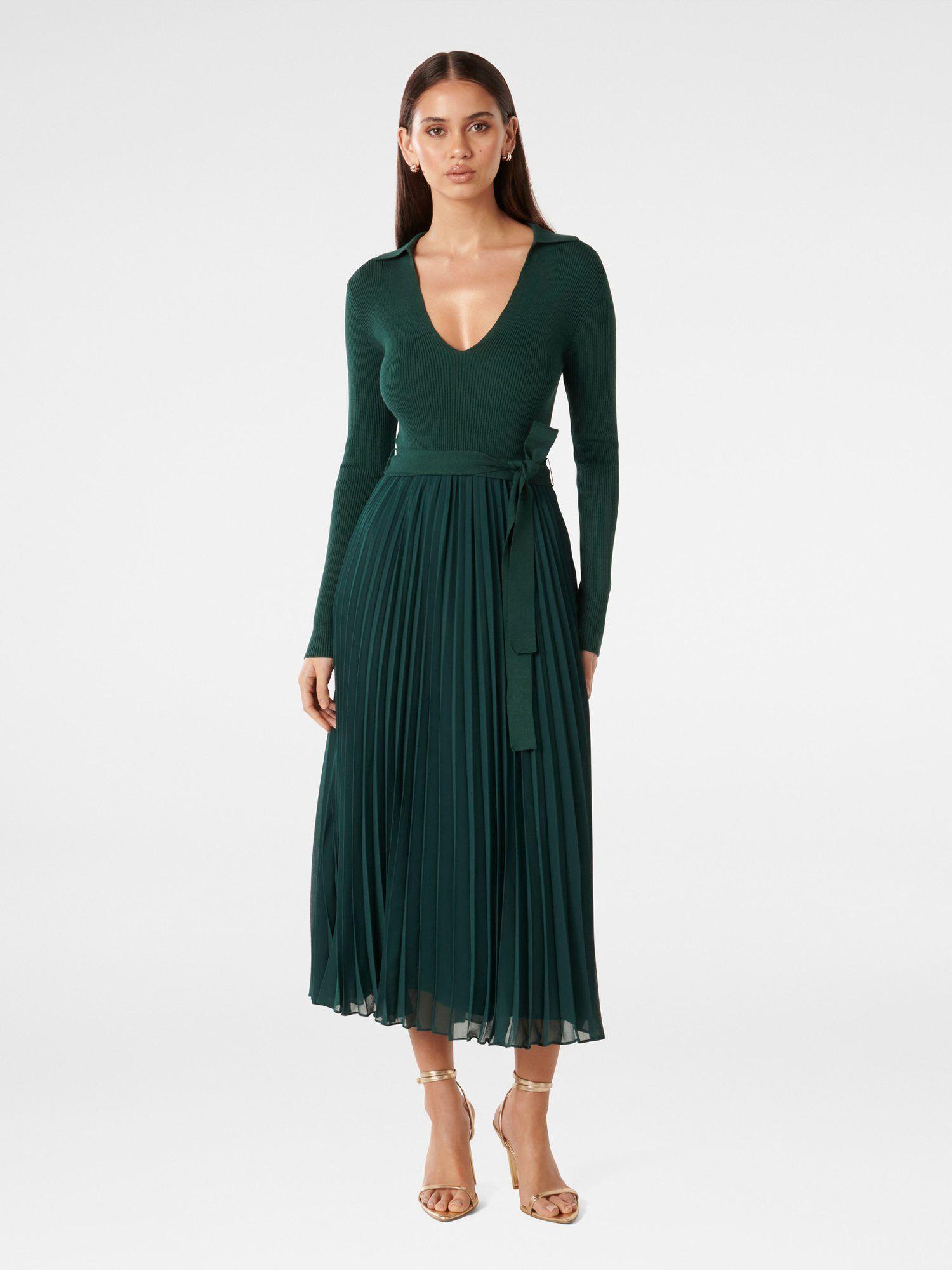 posey woven mix knit midi dress with belt (set of 2)