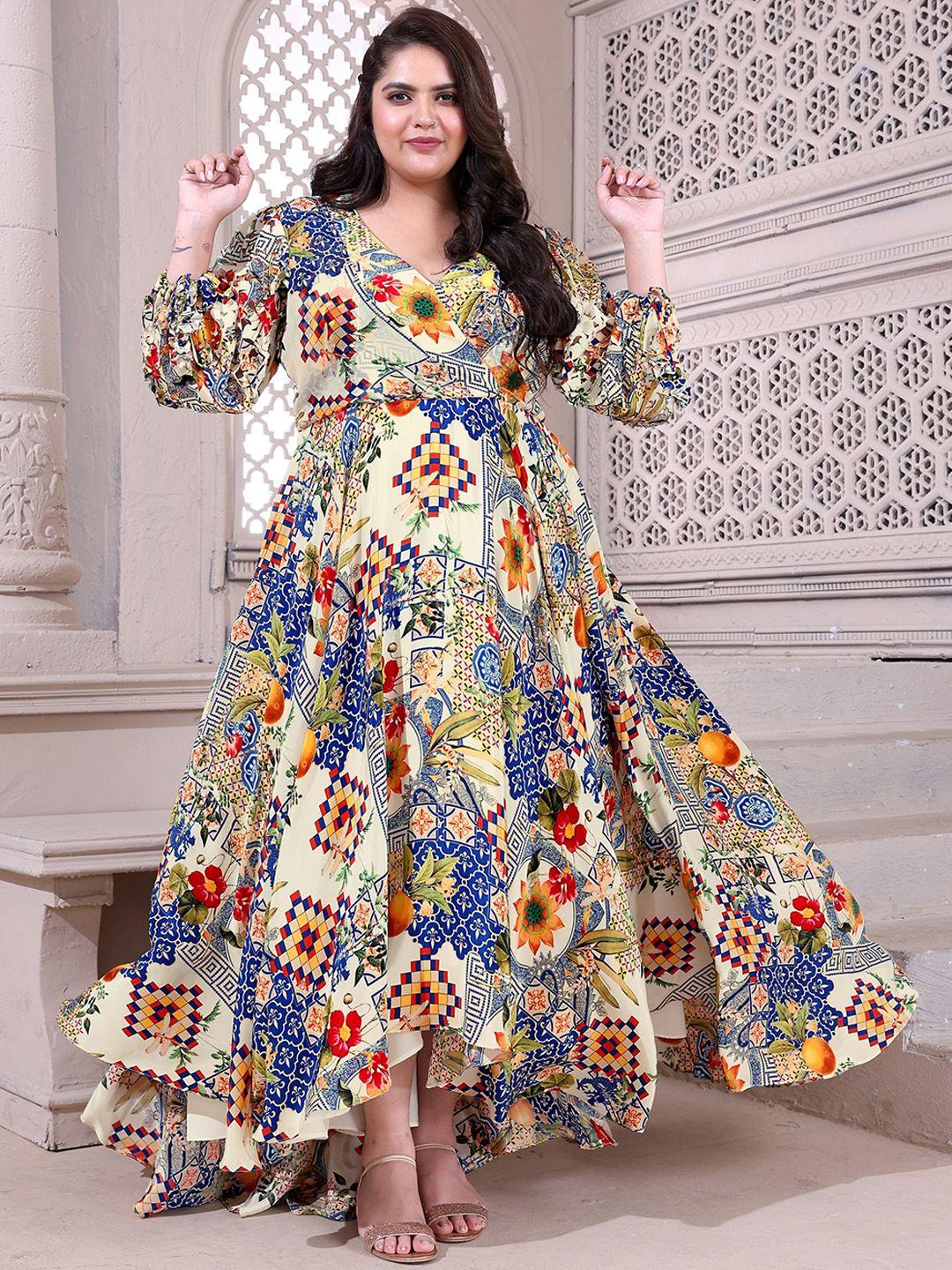poshaak by radhee mangukiya ethnic motifs printed flared fit & flared maxi dress