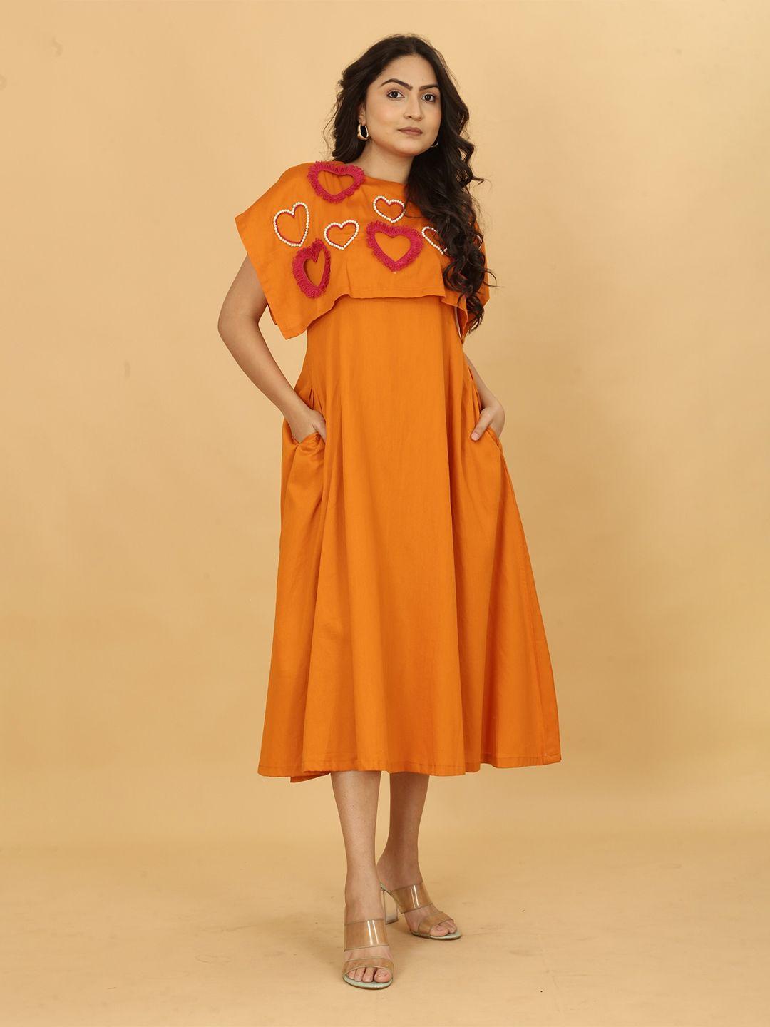 poshaak by radhee mangukiya embellished cotton fit & flare dress