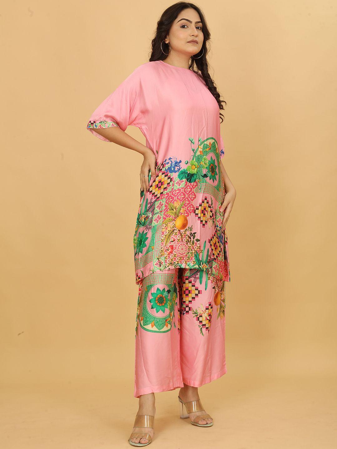 poshaak by radhee mangukiya floral printed satin kurta with trousers