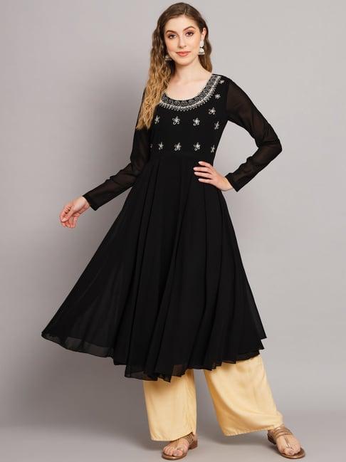 poshak hub black embroidered anarkali kurta