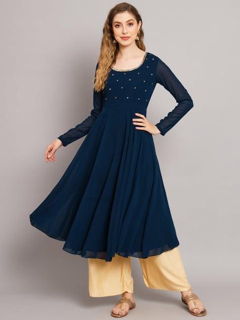 poshak hub blue embellished anarkali kurta