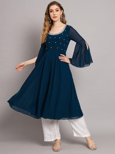 poshak hub blue embellished anarkali kurta