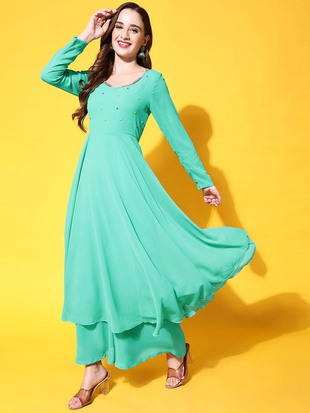 poshak hub embroidered round neck long sleeve pleated anarkali kurta