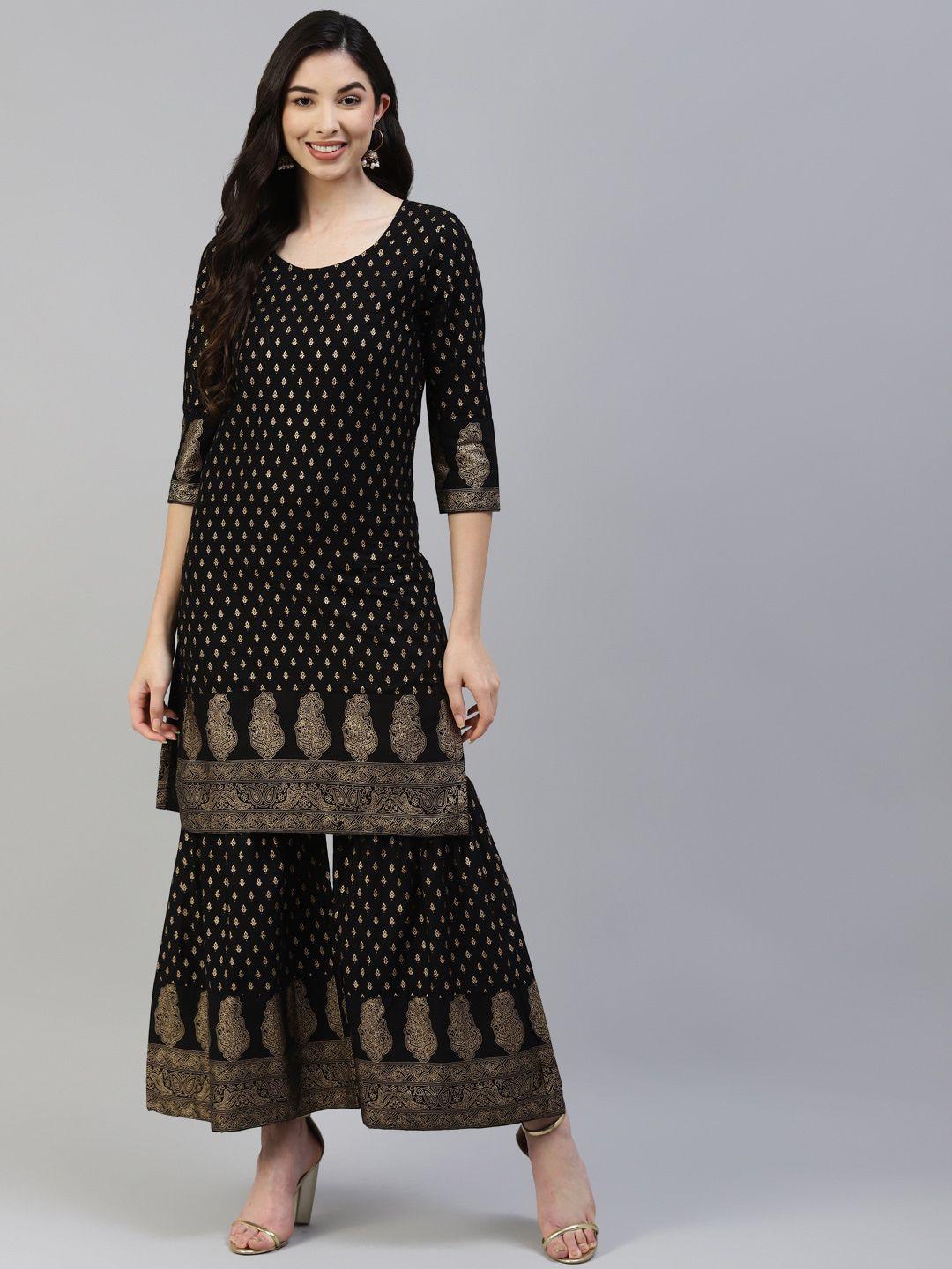 poshak hub ethnic motifs printed pure cotton straight kurta with sharara