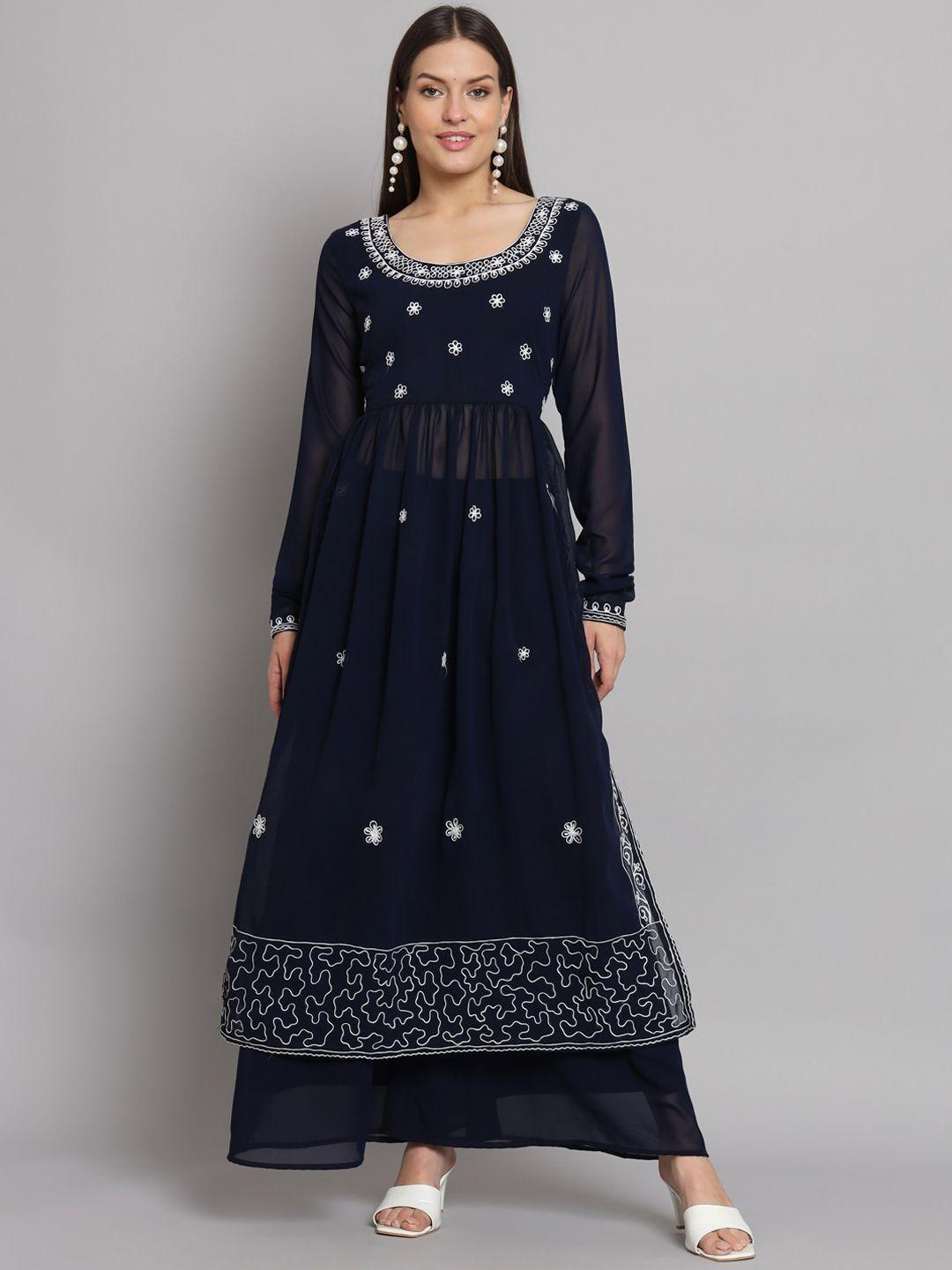 poshak hub floral embroidered a-line pleated high slit kurta with palazzos