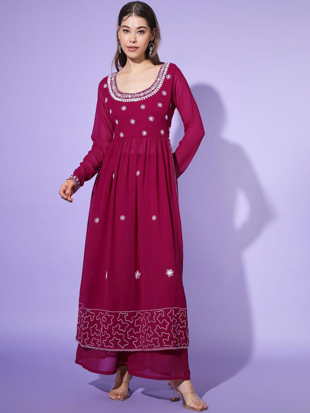 poshak hub floral embroidered high slit a-line kurta with palazzos