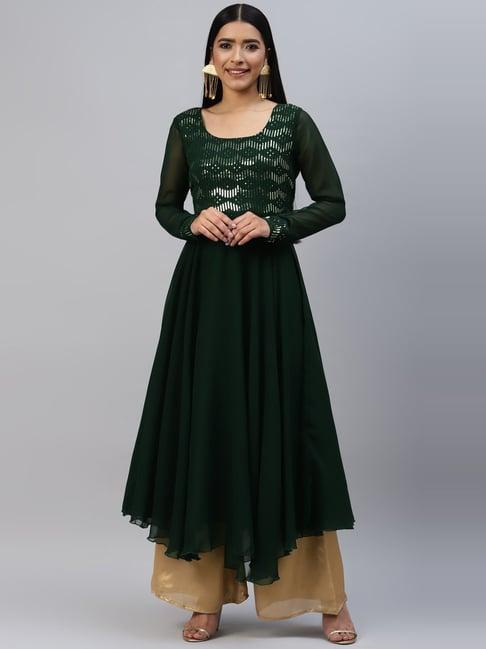 poshak hub green embellished anarkali kurta