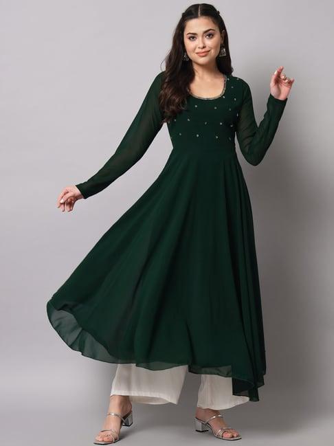 poshak hub green embellished anarkali kurta