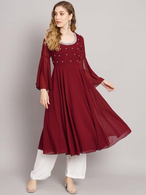 poshak hub maroon embellished anarkali kurta