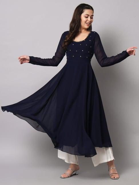 poshak hub navy embellished anarkali kurta