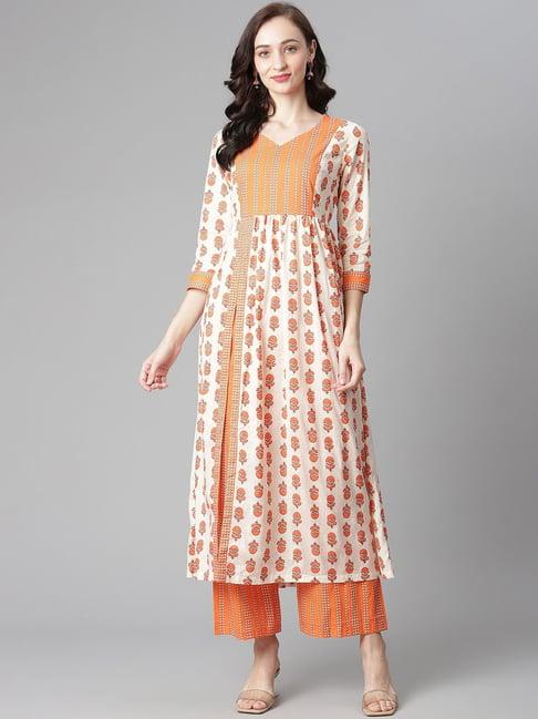 poshak hub orange cotton printed kurta palazzo set