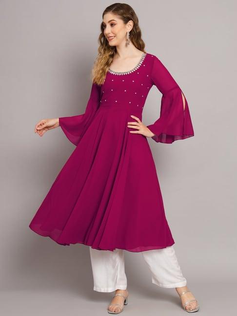 poshak hub pink embellished anarkali kurta