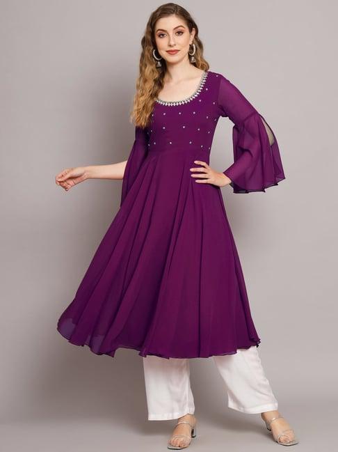 poshak hub purple embellished anarkali kurta