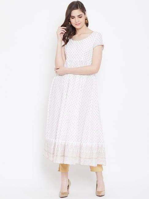 poshak hub white cotton printed anarkali kurta