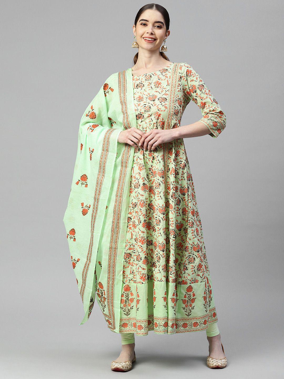 poshak hub women ethnic motifs printed pleated pure cotton kurta set