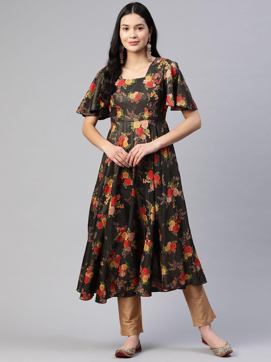 poshak hub women floral printed flared sleeves anarkali kurta