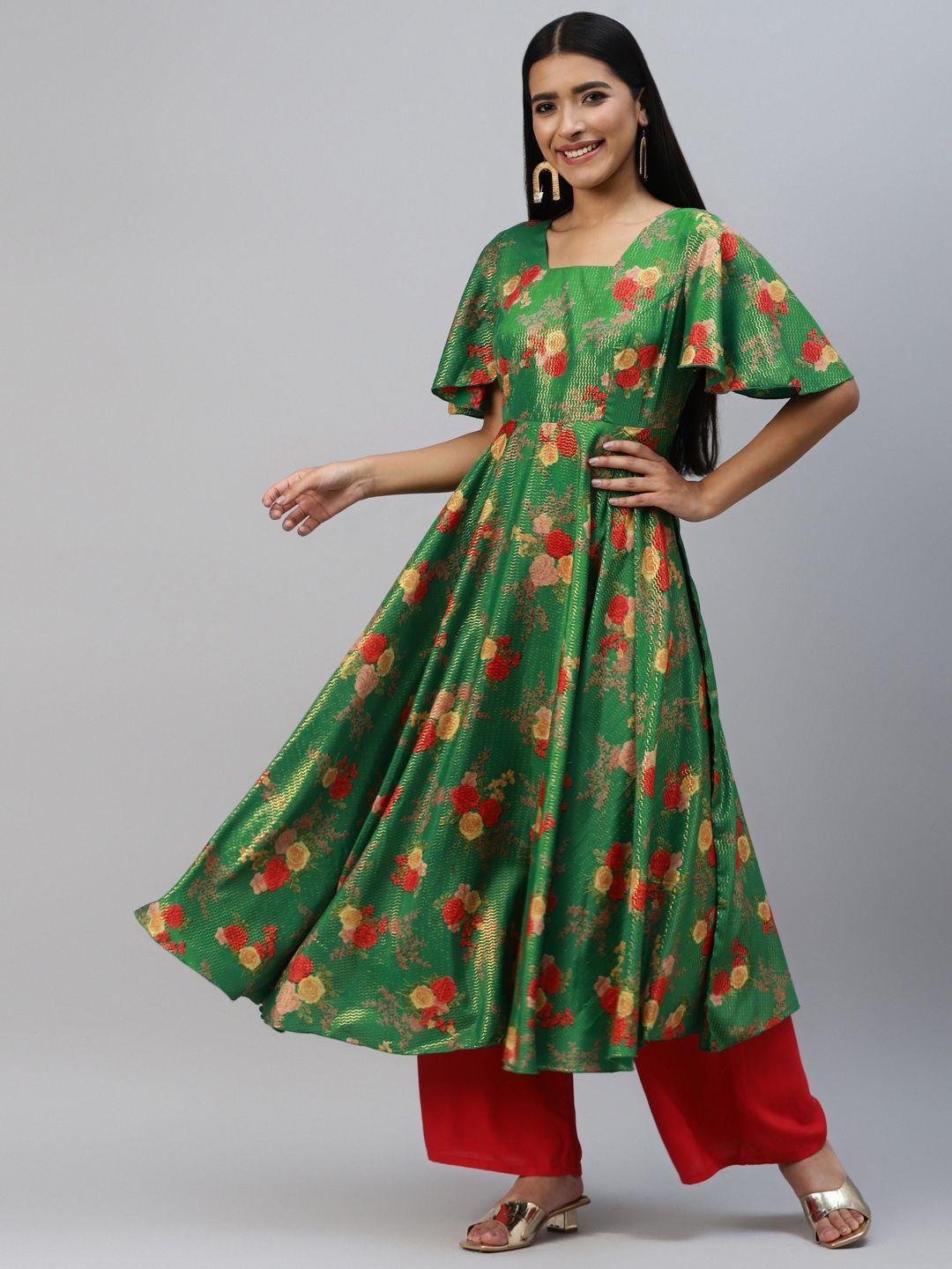 poshak hub women floral printed flared sleeves anarkali kurta