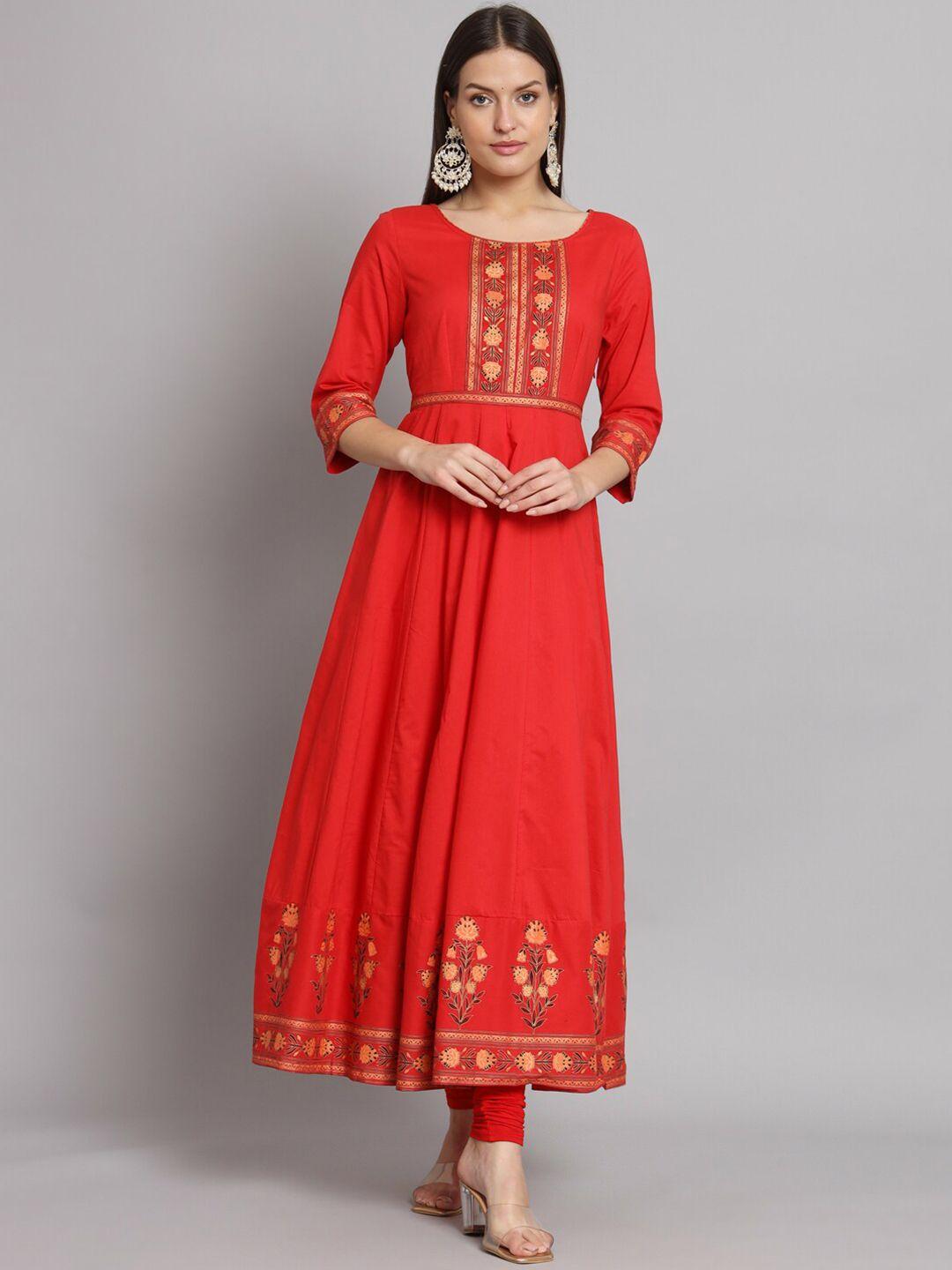 poshak hub women red floral printed empire pure cotton kurta