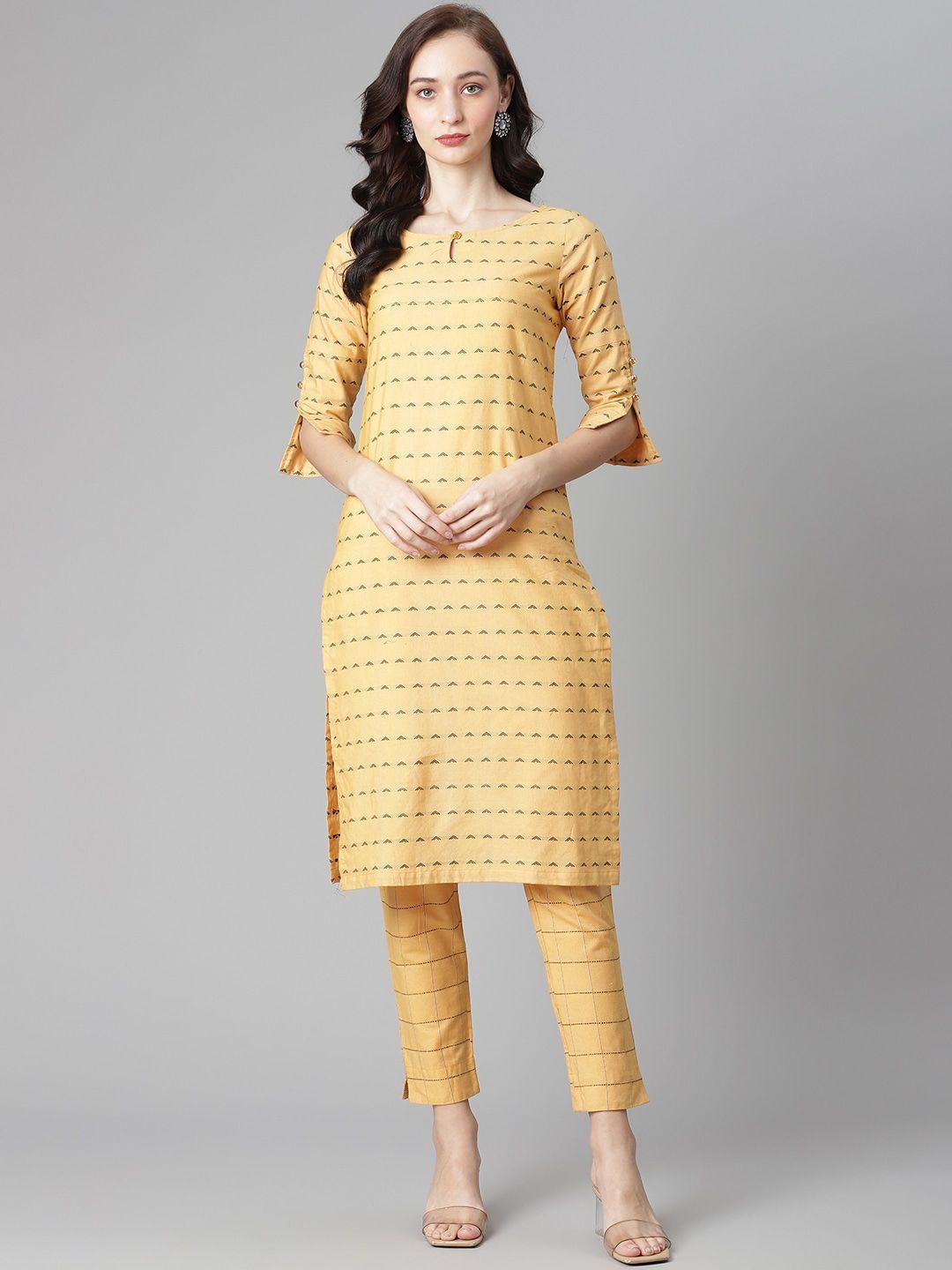 poshak hub woven design keyhole neck kurta with trousers