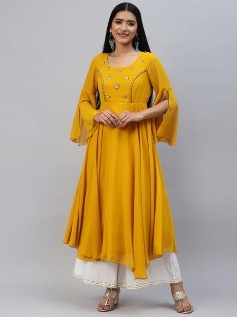 poshak hub yellow embellished anarkali kurta