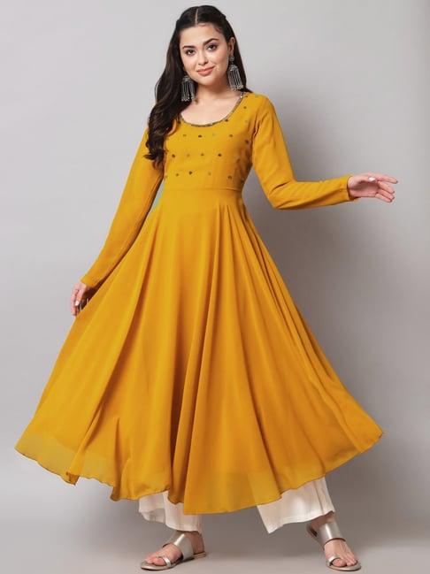 poshak hub yellow embellished anarkali kurta