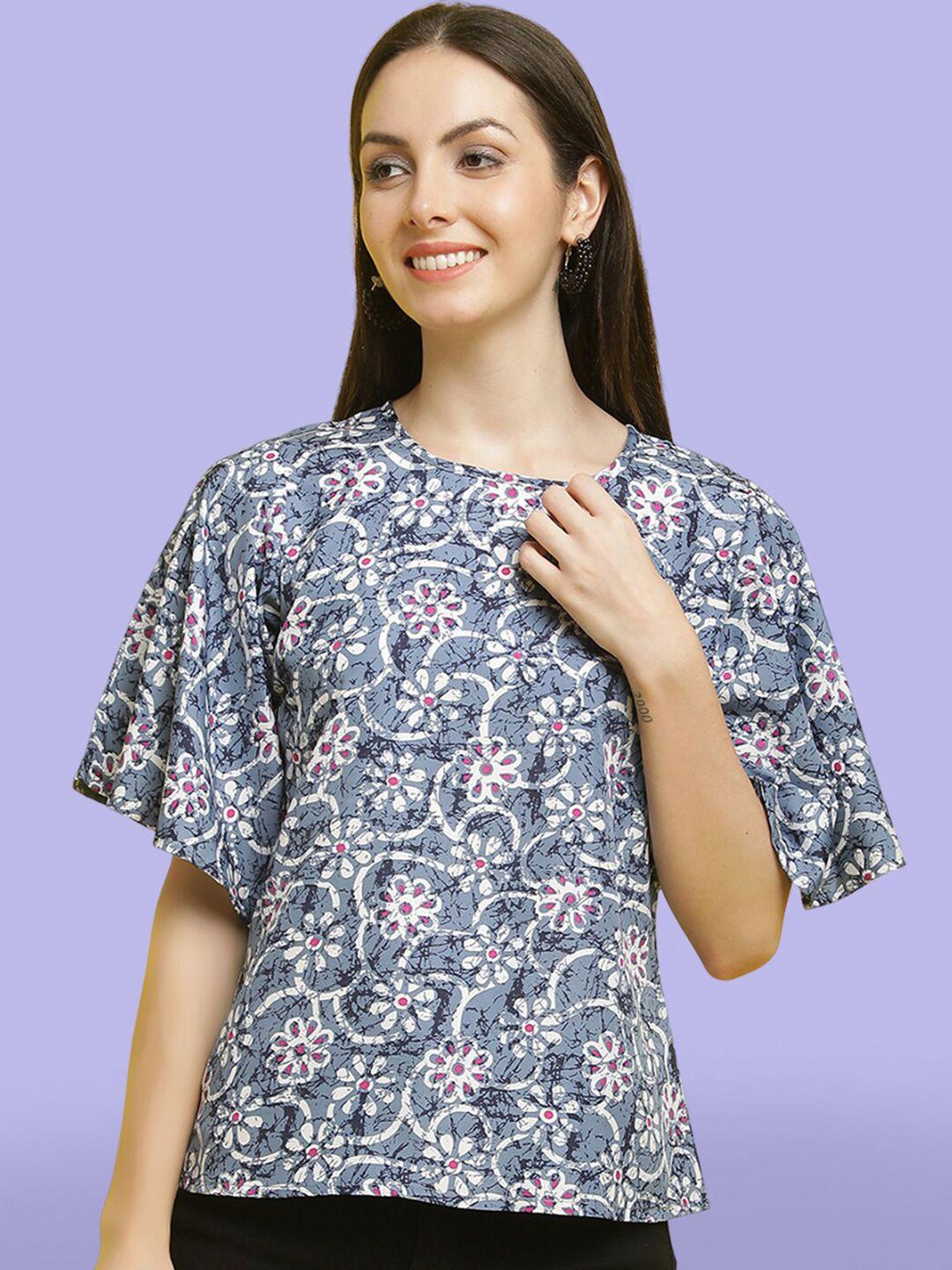 poshyaa floral printed flared sleeves top