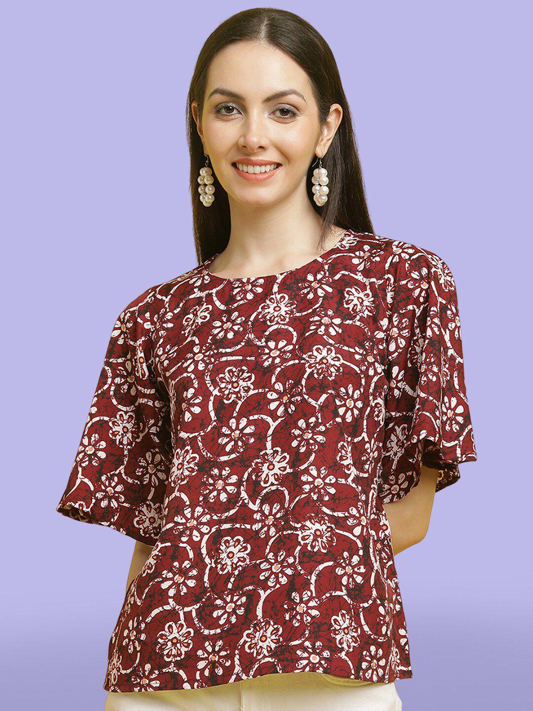 poshyaa floral printed flared sleeves top