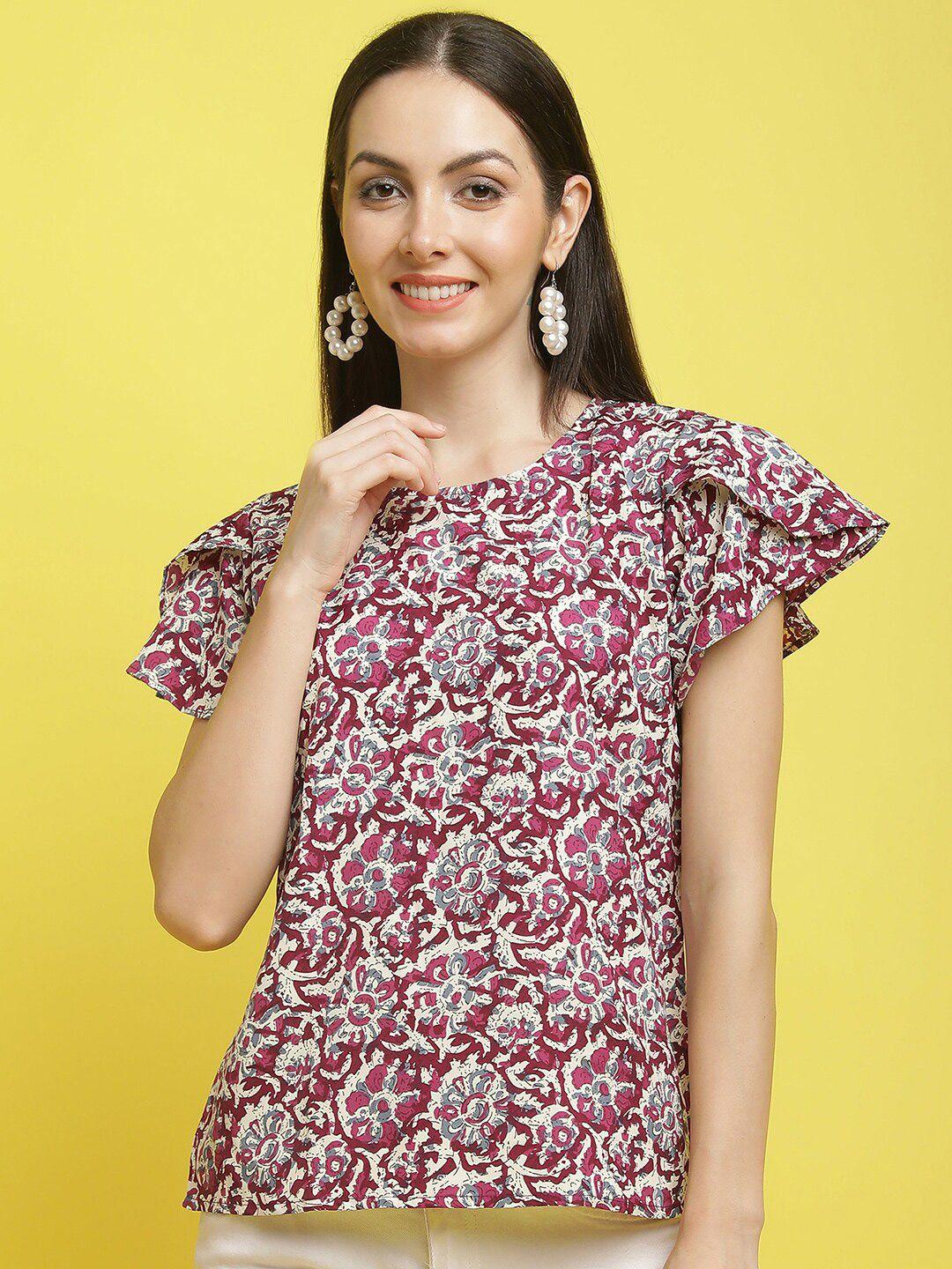 poshyaa floral printed flutter sleeves top