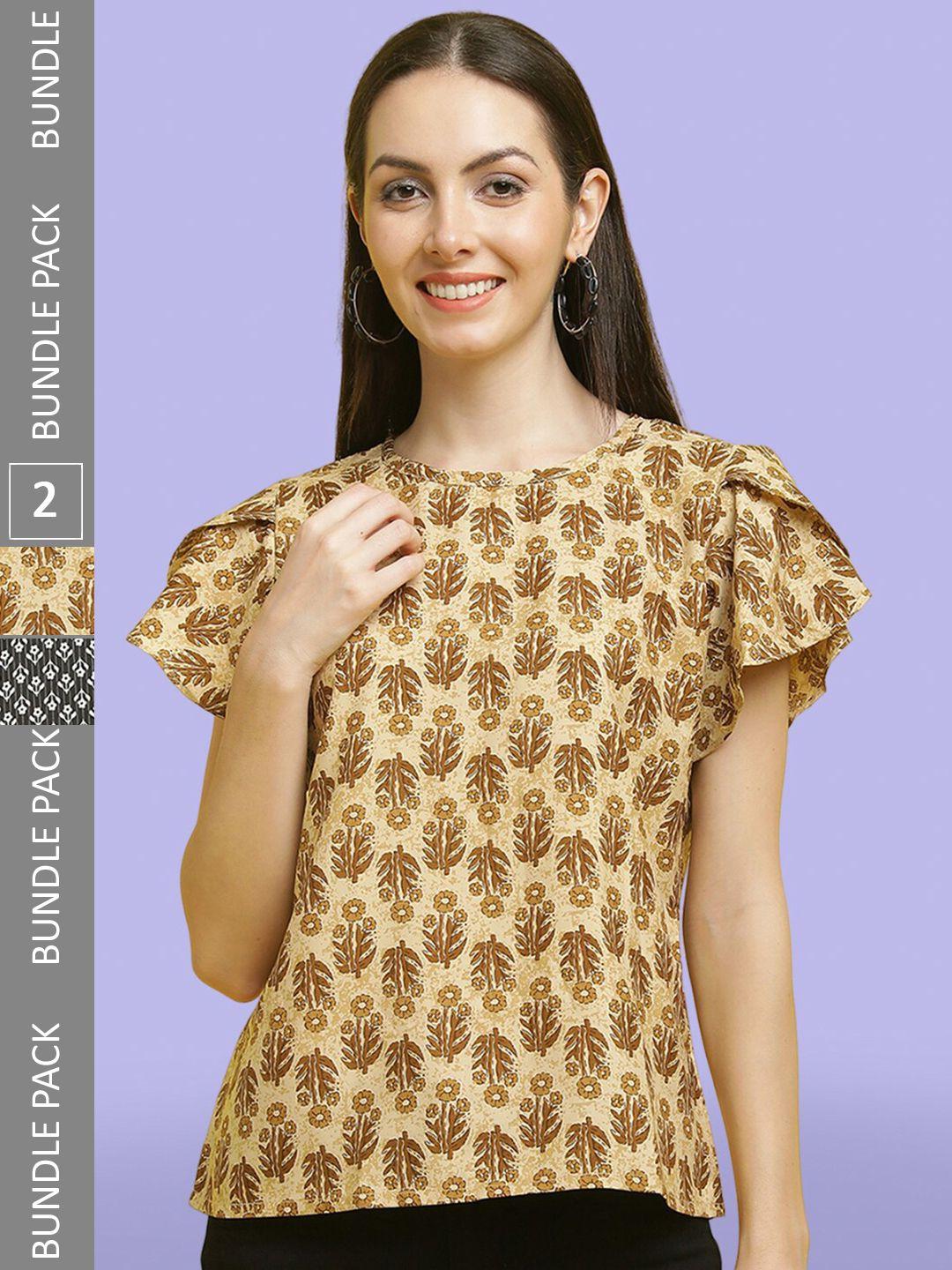 poshyaa pack of 2 conversational printed flutter sleeves tops