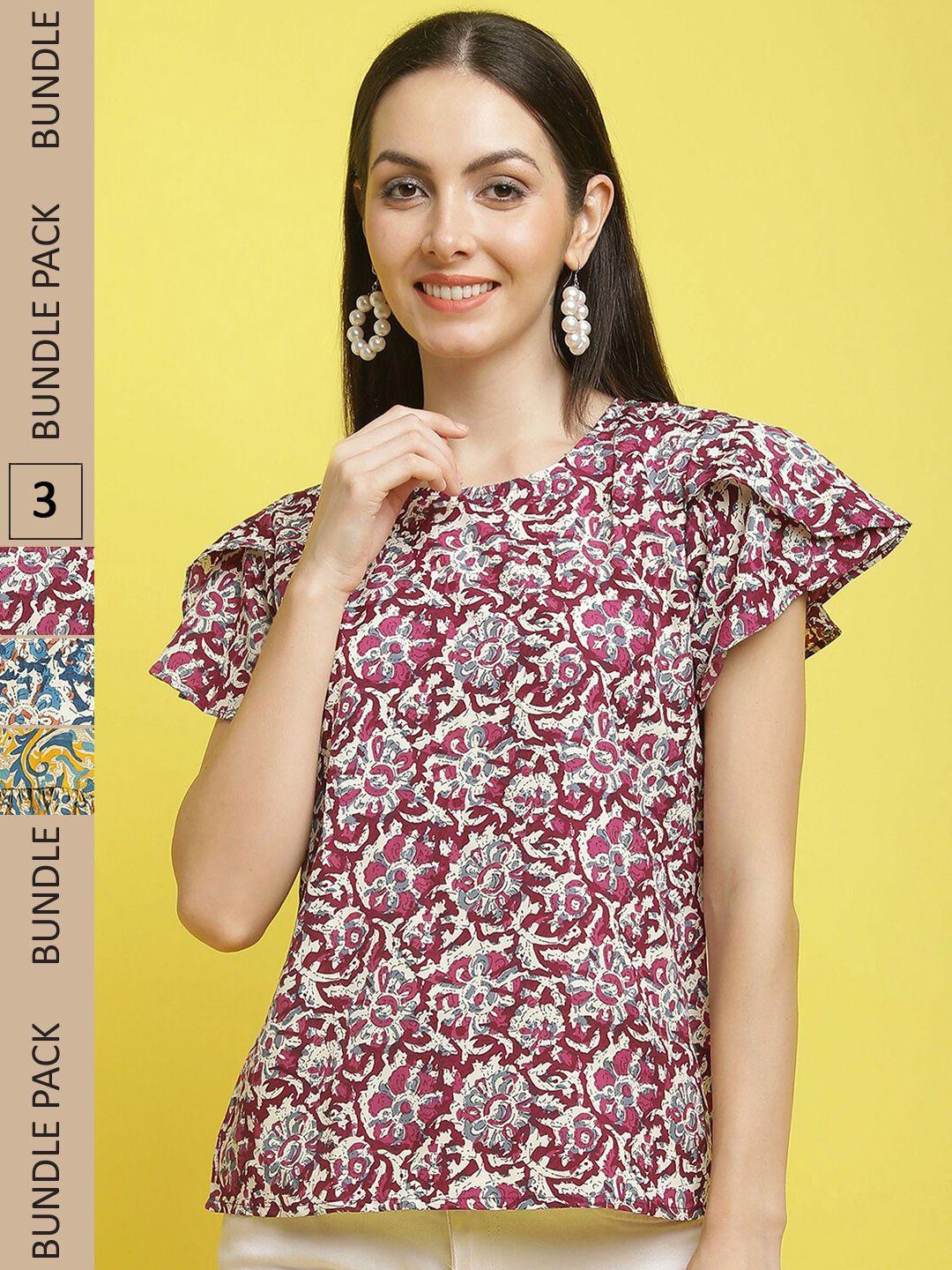 poshyaa pack of 3 ethnic motifs printed empire top