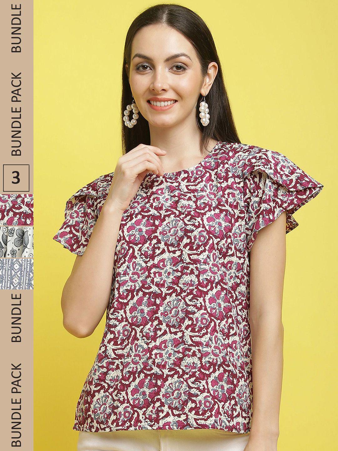 poshyaa pack of 3 floral printed empire top