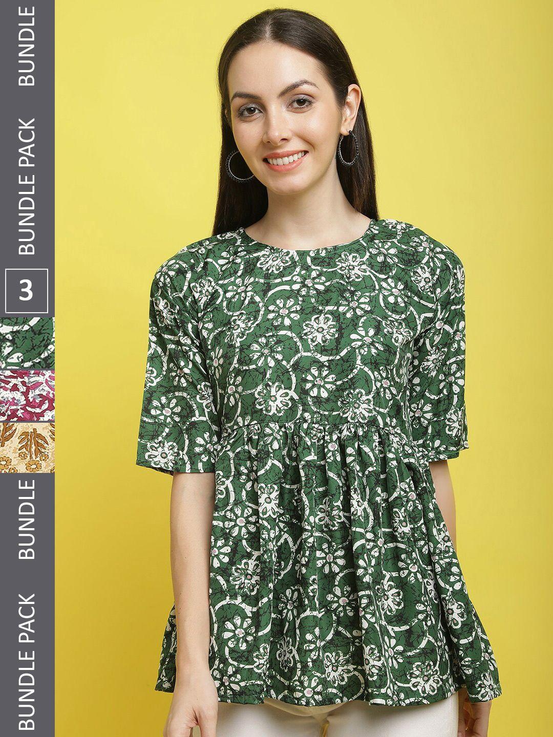 poshyaa pack of 3 floral printed peplum tops