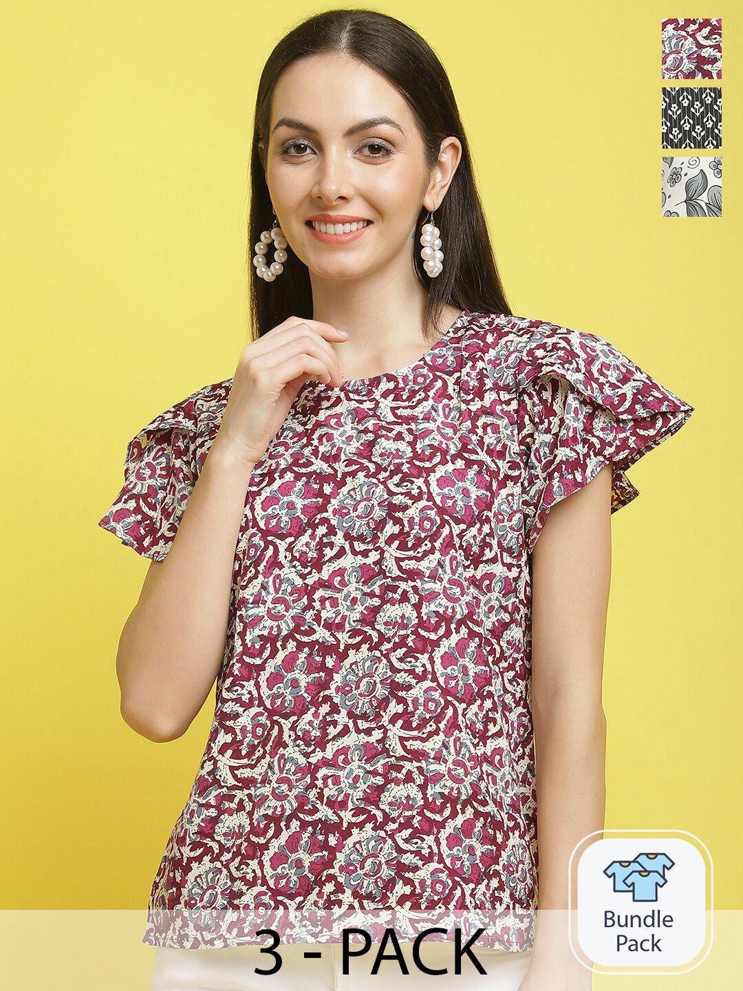 poshyaa pack of 4 printed round neck crepe top