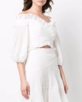 postcard pleated fan off-shoulder top