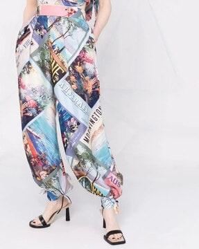 postcard printed harem pants