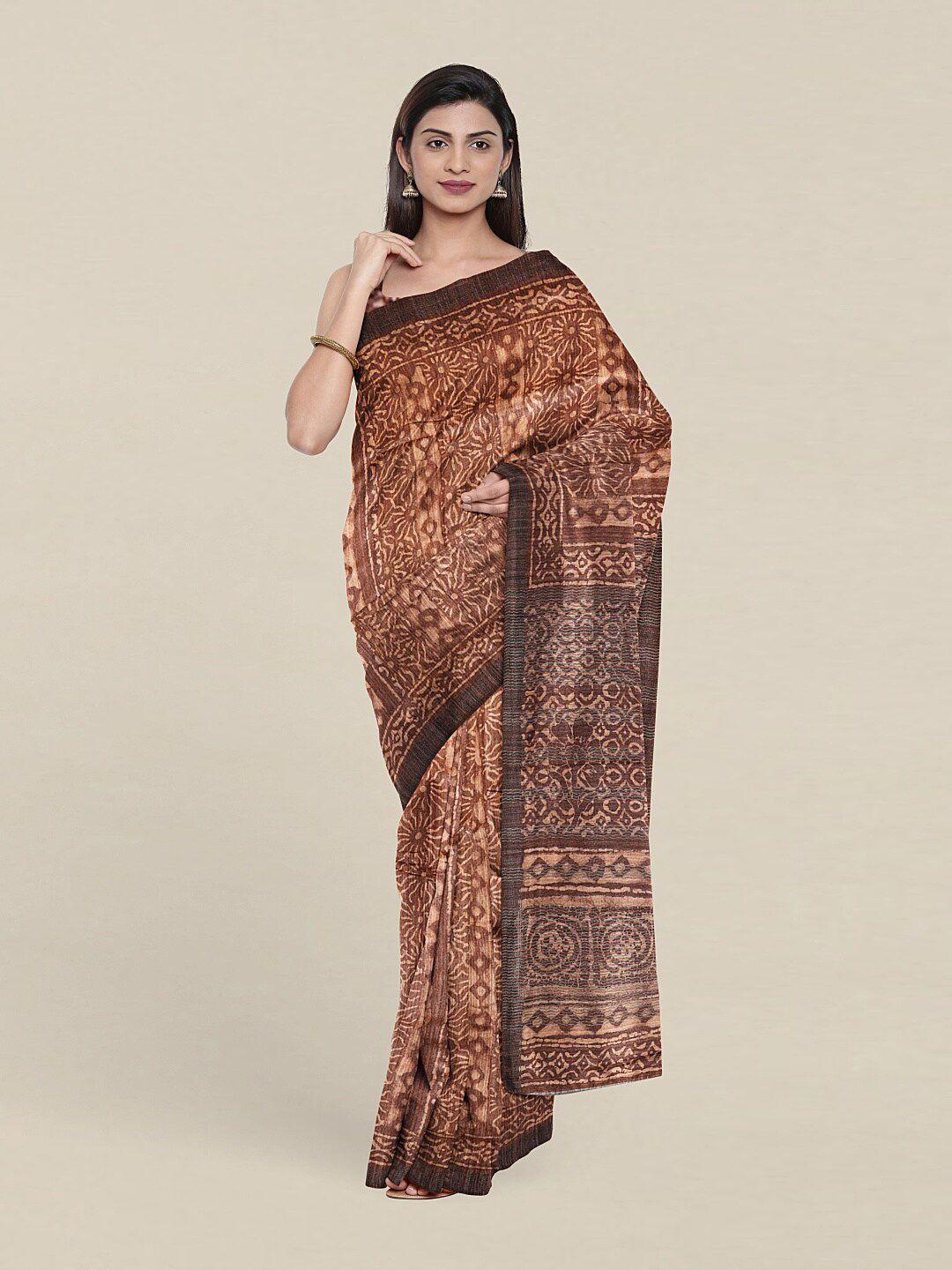 pothys brown ethnic motifs jute silk saree