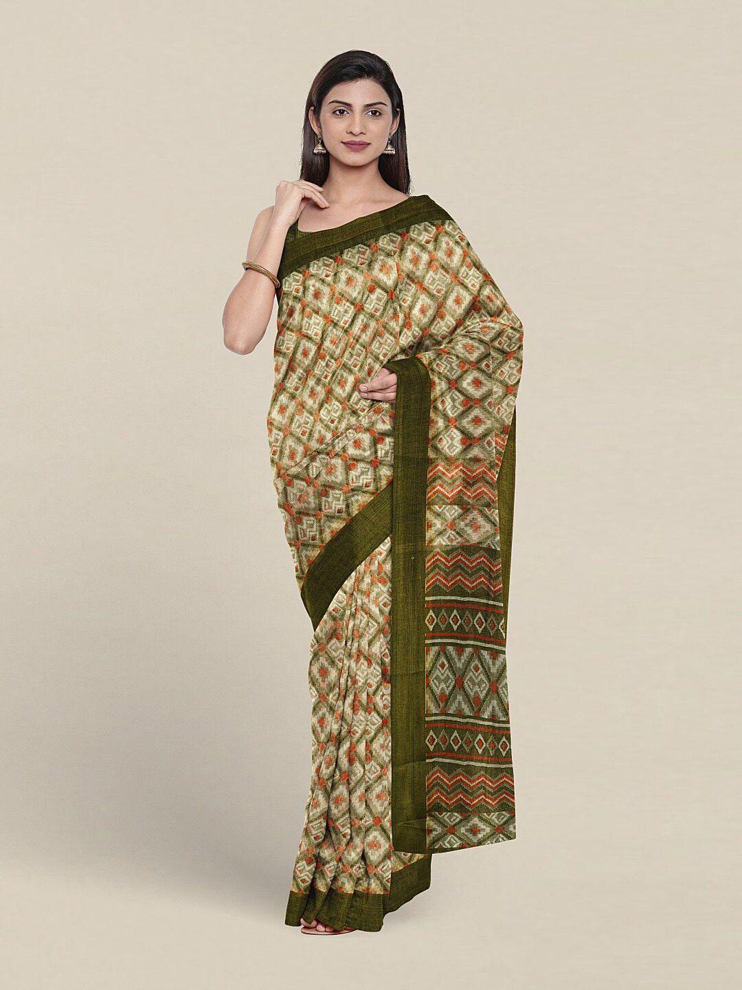 pothys geometric printed saree with blouse piece