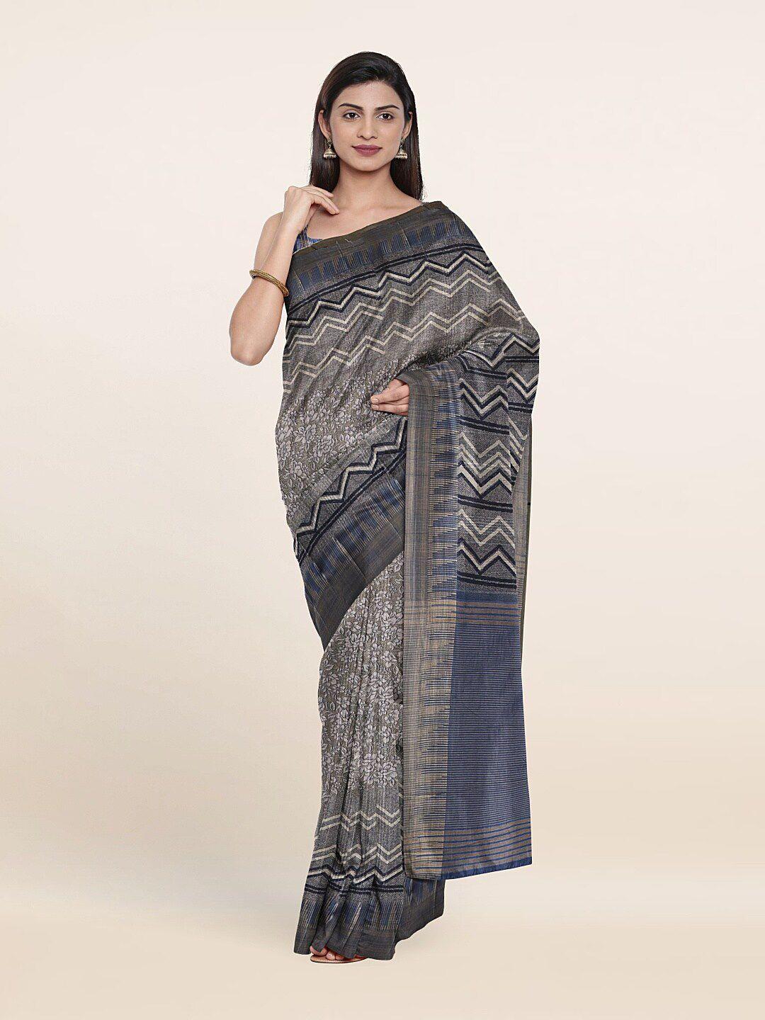 pothys grey & cream-coloured jute silk saree