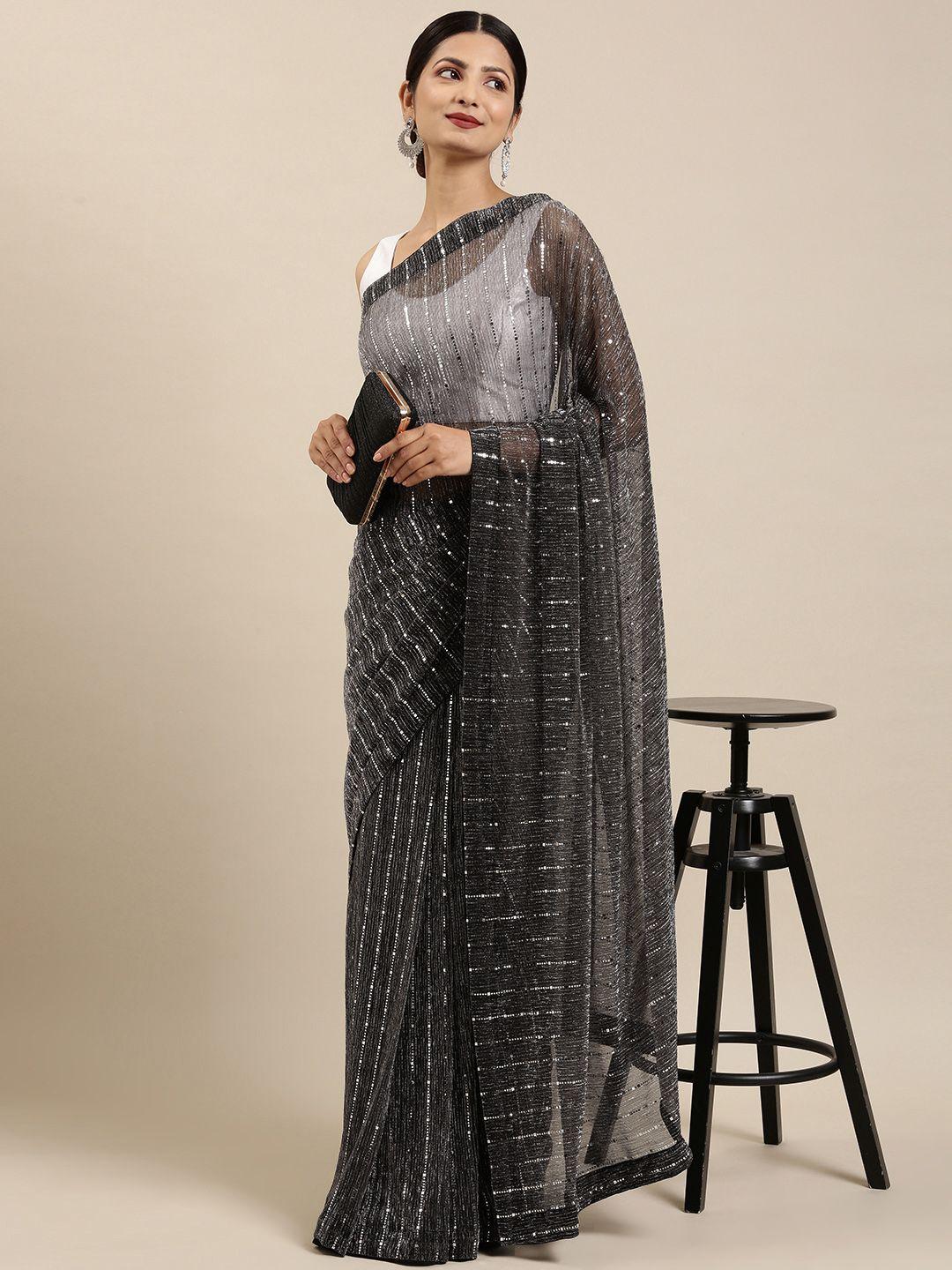 pothys grey embellished sequinned tissue heavy work saree