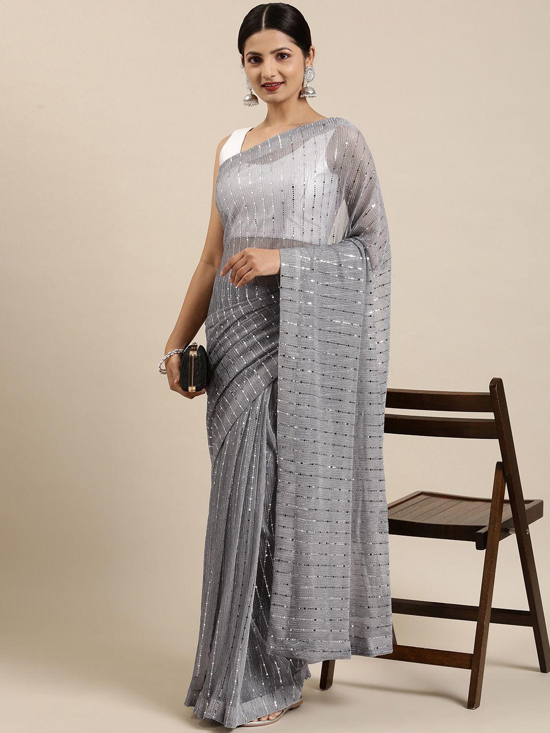 pothys grey embellished sequinned tissue saree