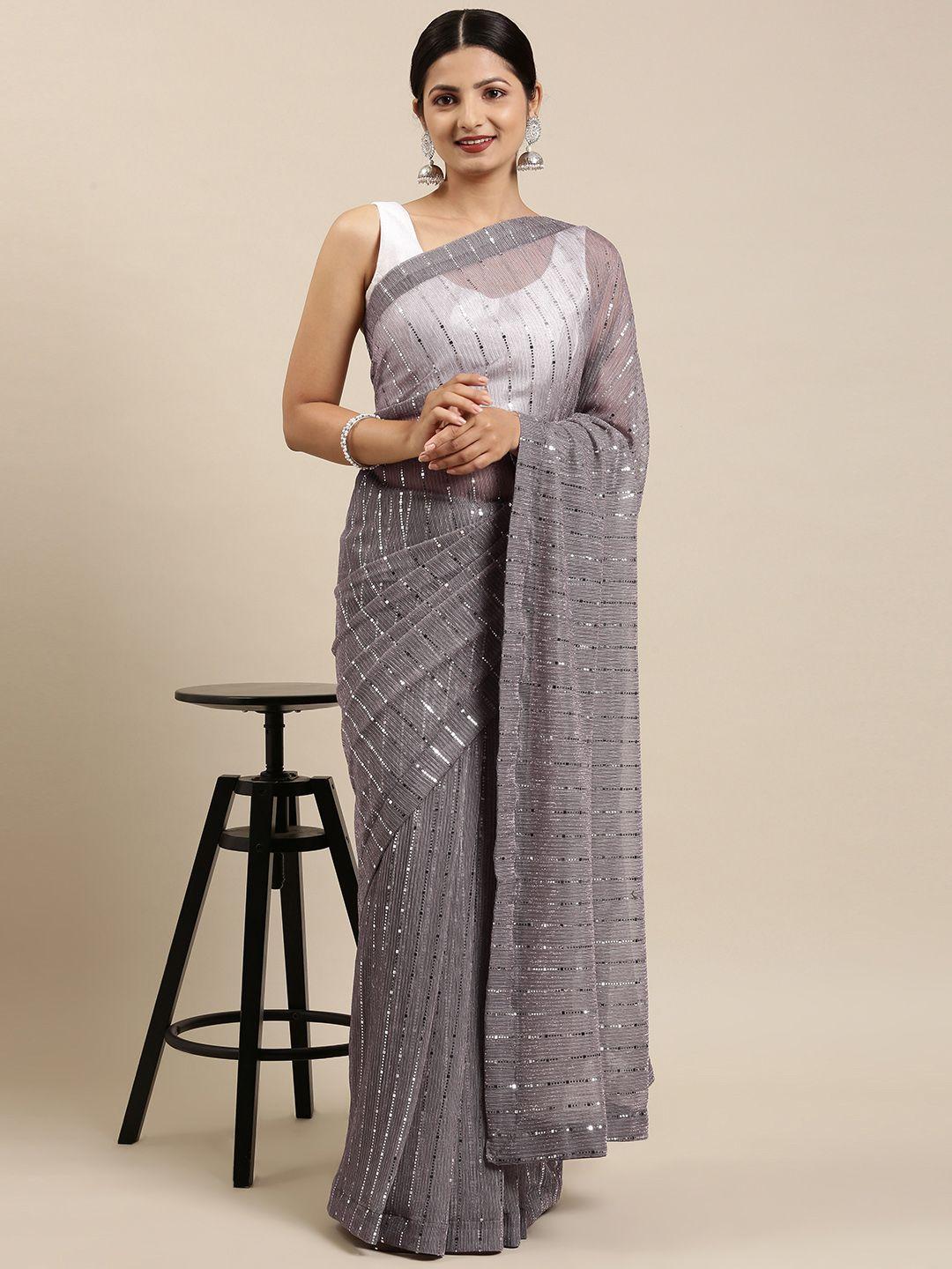 pothys grey embellished sequinned tissue saree