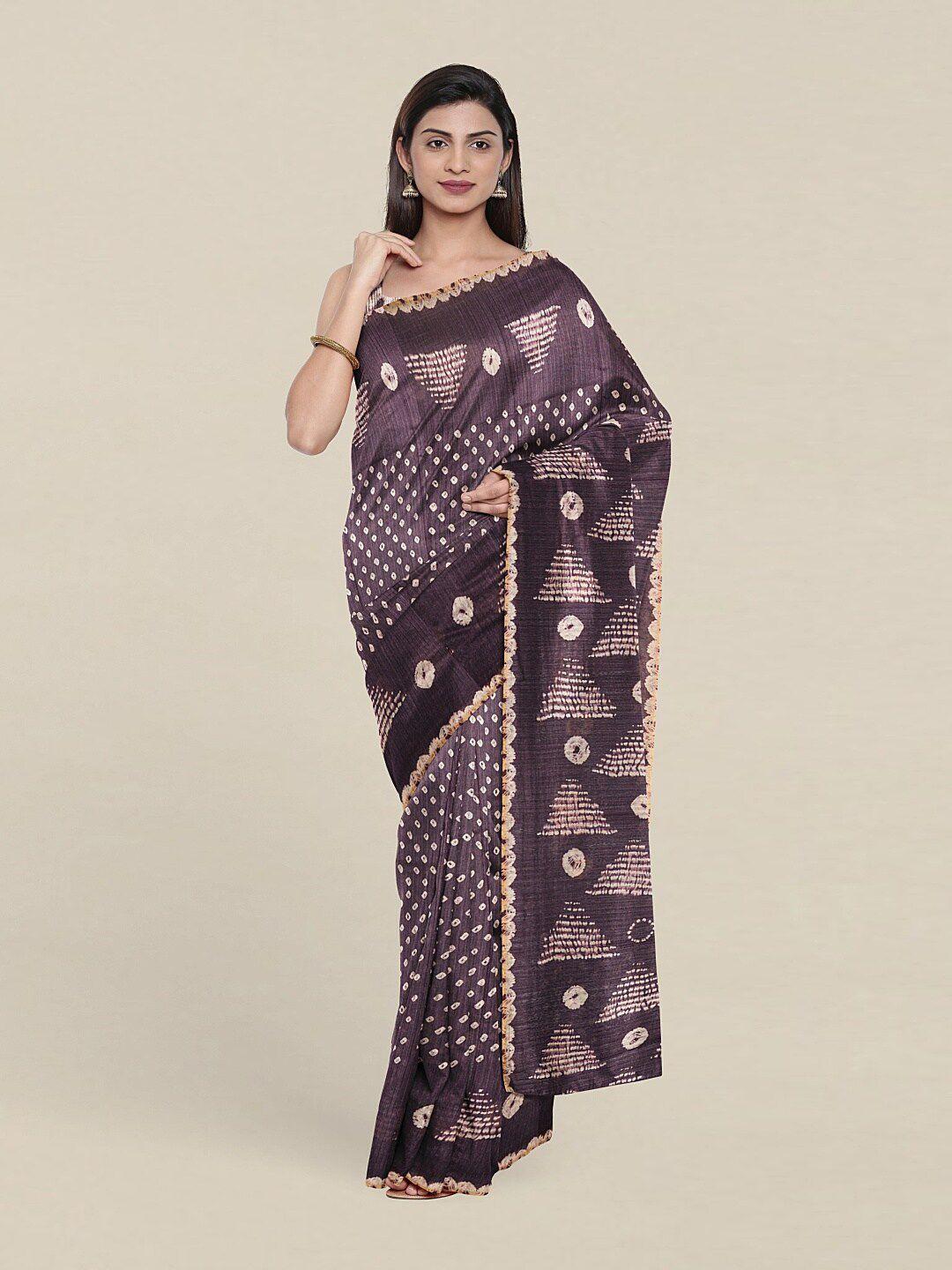 pothys purple & white printed jute silk saree