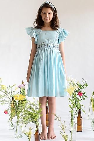 powder blue embroidered dress for girls