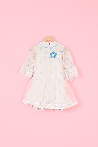 powder blue mul chanderi hand block polka dot printed layered dress for girls