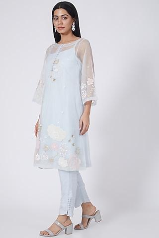 powder blue sequins embroidered tunic set