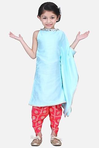powder blue silk kaftan set for girls