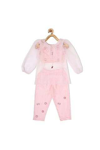 powder pink embellished pant set for girls